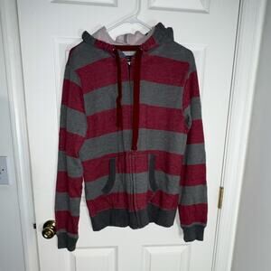 Sunday Work Clothes Men's S Striped Full Zip Hoodie Gray Red Cotton Blend